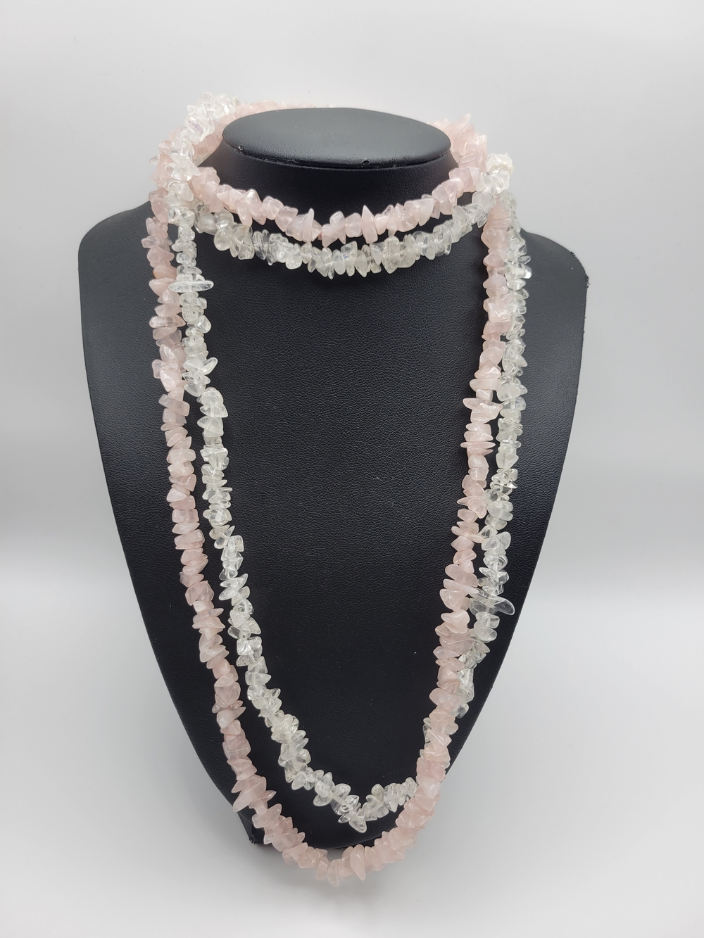 Rose Quartz and Clear Crystal Chip Necklace Set - Women Jewelry